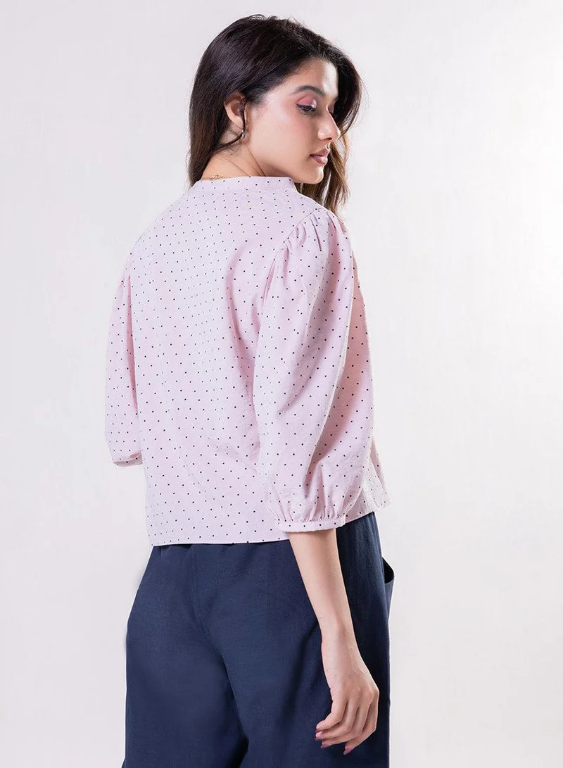 Zigzag  Collar Band Attached Half Sleeve Cotton Top for Women | Best Price UAE