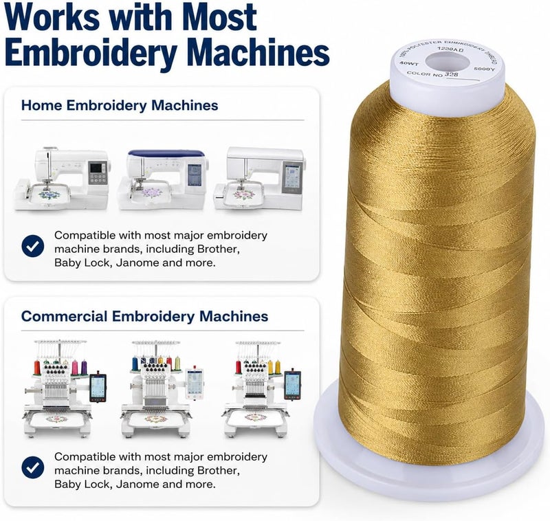 سيمثريد خيط تطريز 5500 ياردة نحاسي 328، 40wt 100% بوليستر لماكينات Brother، Babylock، Janome، Singer، Pfaff، Husqvarna، Bernina - Image 3