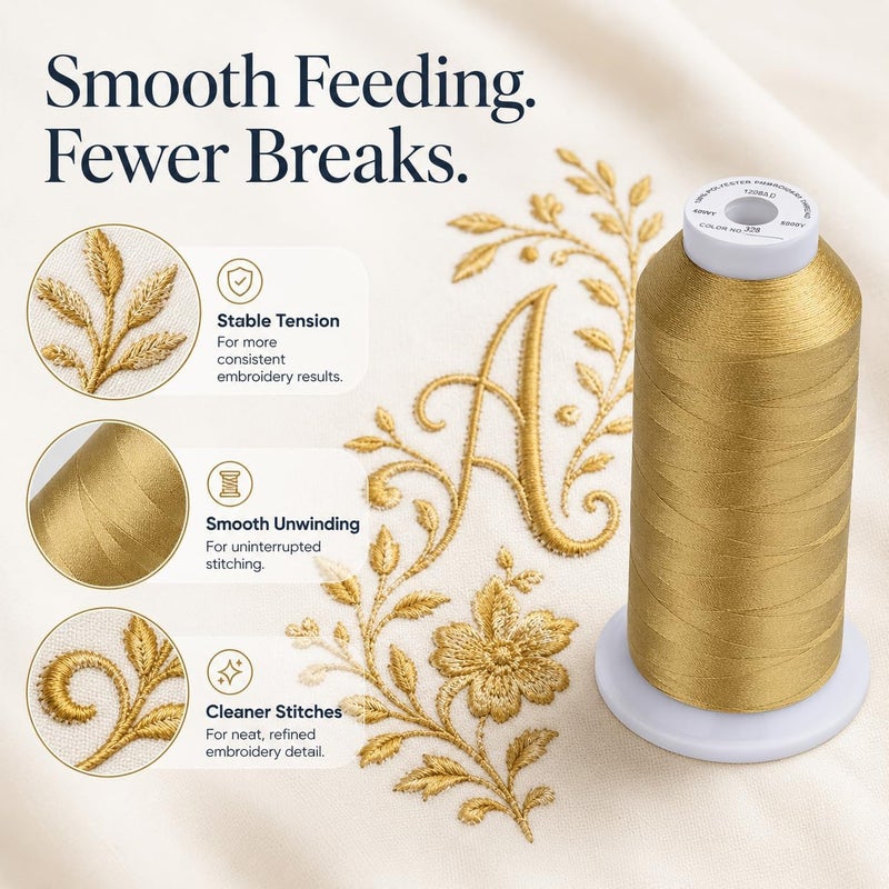 سيمثريد خيط تطريز 5500 ياردة نحاسي 328، 40wt 100% بوليستر لماكينات Brother، Babylock، Janome، Singer، Pfaff، Husqvarna، Bernina - Image 5