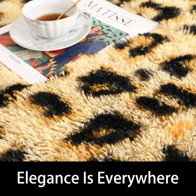 Amearea Fluffy Leopard Rug, Premium Cheetah Print Rugs, Soft Comfy Faux Fur Animal Carpet for Kids Room Bedroom, Living, Shaggy Teen Room Home Decor, Khaki 4x6 Feet - Image 3