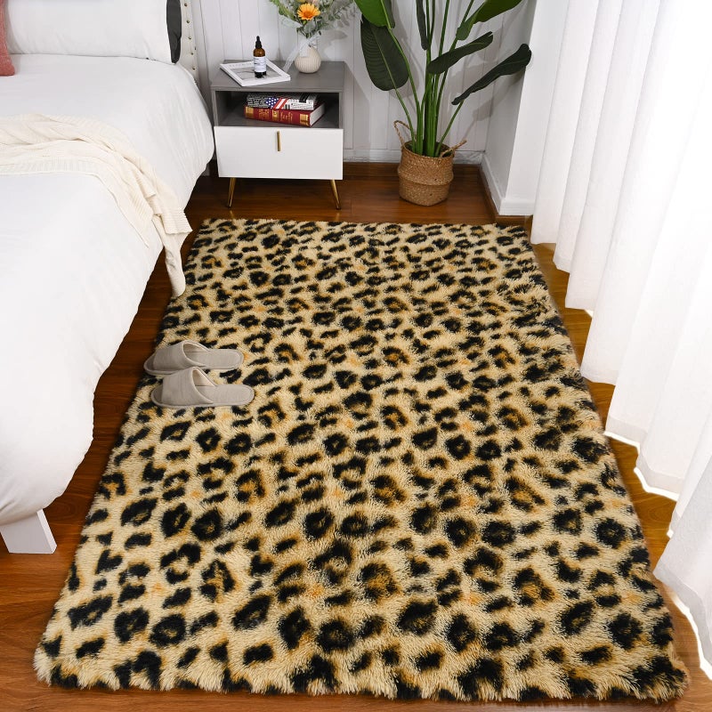 Amearea Fluffy Leopard Rug, Premium Cheetah Print Rugs, Soft Comfy Faux Fur Animal Carpet for Kids Room Bedroom, Living, Shaggy Teen Room Home Decor, Khaki 4x6 Feet - Image 2