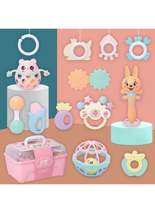 A box of rattles (shackles and silicone teethers) for children- 13 Piece 