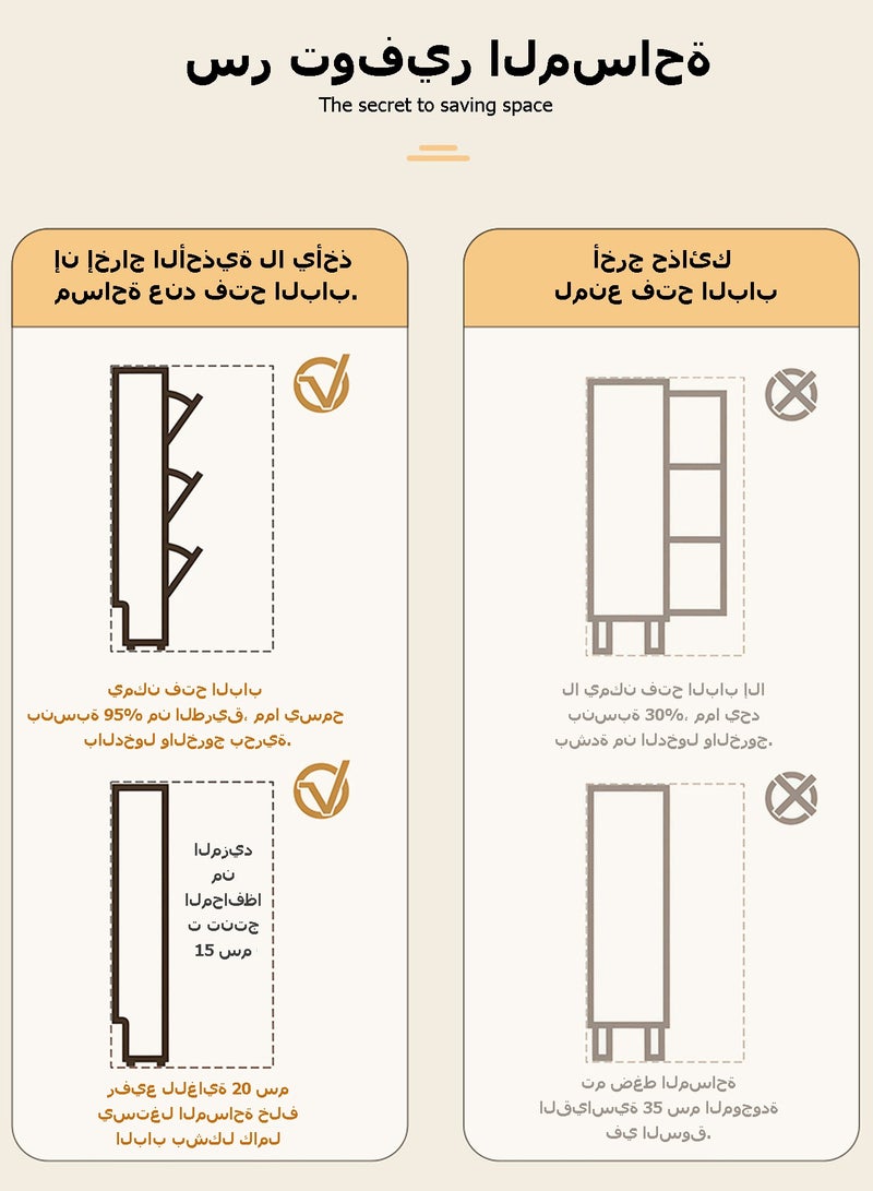 ويمارت خزانة أحذية فائقة النحافة بعمق 17 سم، مزودة بثلاثة أدراج قابلة للطي لتخزين الأحذية، رف أحذية خشبي أنيق للمدخل والممر، تصميم قائم بذاته موفر للمساحة، أبعاد 80 × 17 × 118 سم - أبيض/بلوط - Image 3