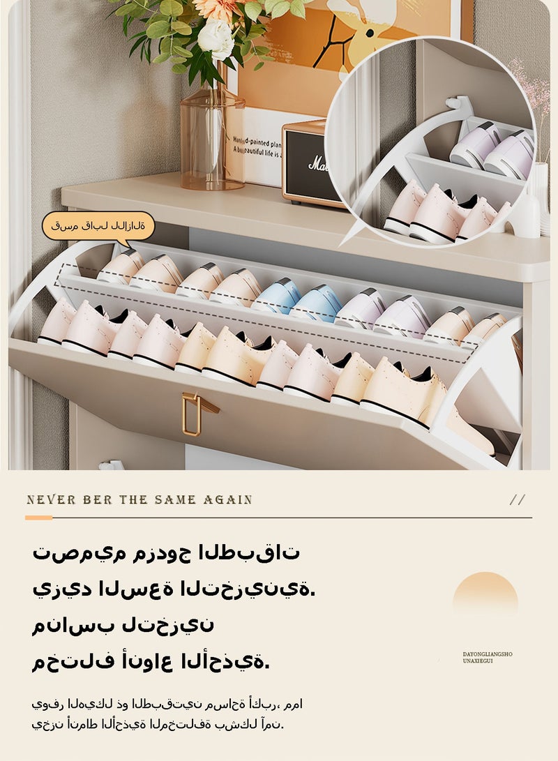 ويمارت خزانة أحذية فائقة النحافة بعمق 17 سم، مزودة بثلاثة أدراج قابلة للطي لتخزين الأحذية، رف أحذية خشبي أنيق للمدخل والممر، تصميم قائم بذاته موفر للمساحة، أبعاد 80 × 17 × 118 سم - أبيض/بلوط - Image 5