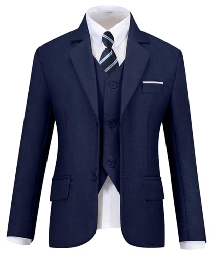 Visaccy Suit for Boys 5 Pieces Kids Tuxedo Toddler Slim Fit Suits Outfit for Wedding Navy Blue Size 12 - Image 3