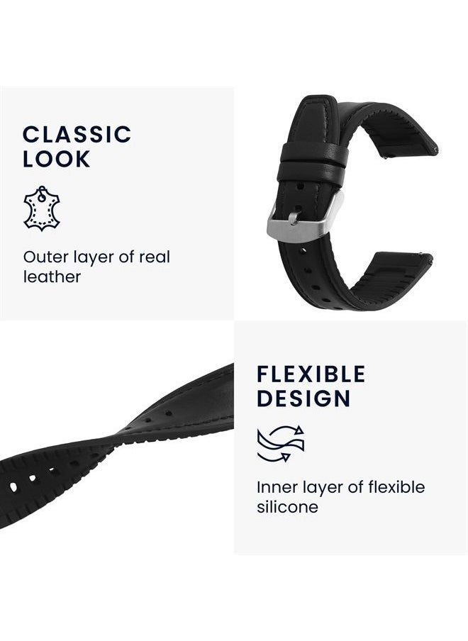 kwmobile - Strap Compatible with Xiaomi Watch S1 Active Strap - Silicone and Leather Sport Wristband - Black - Image 1