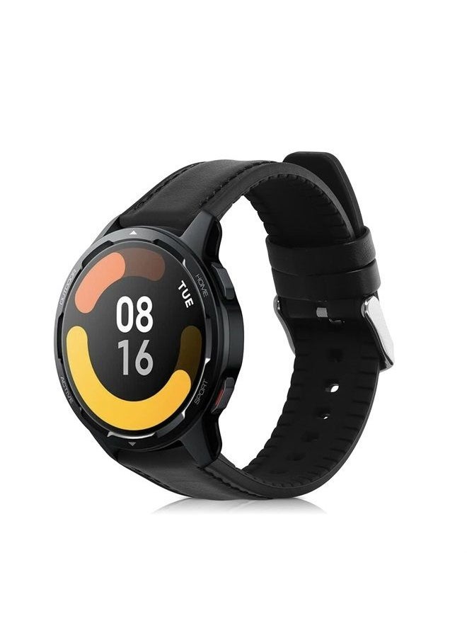 kwmobile - Strap Compatible with Xiaomi Watch S1 Active Strap - Silicone and Leather Sport Wristband - Black - Image 1