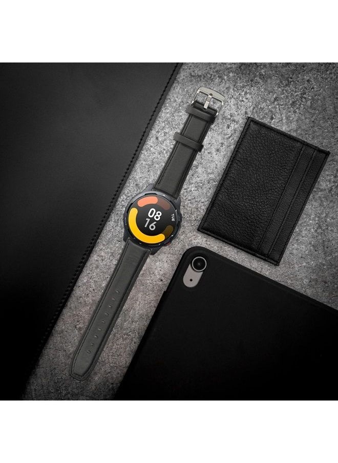 kwmobile - Strap Compatible with Xiaomi Watch S1 Active Strap - Silicone and Leather Sport Wristband - Black - Image 1