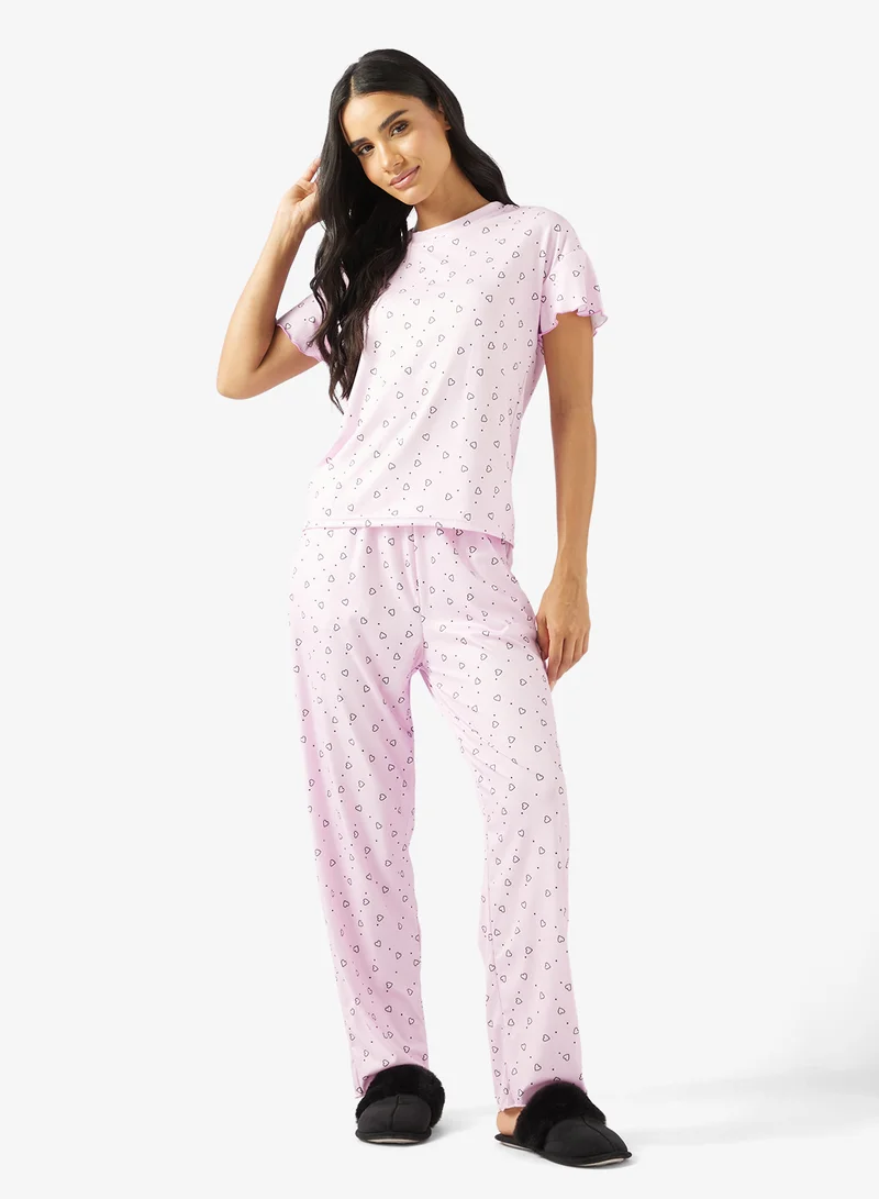 Ginger  Heart Print T-shirt & Pyjama Set for Women | Best Price UAE