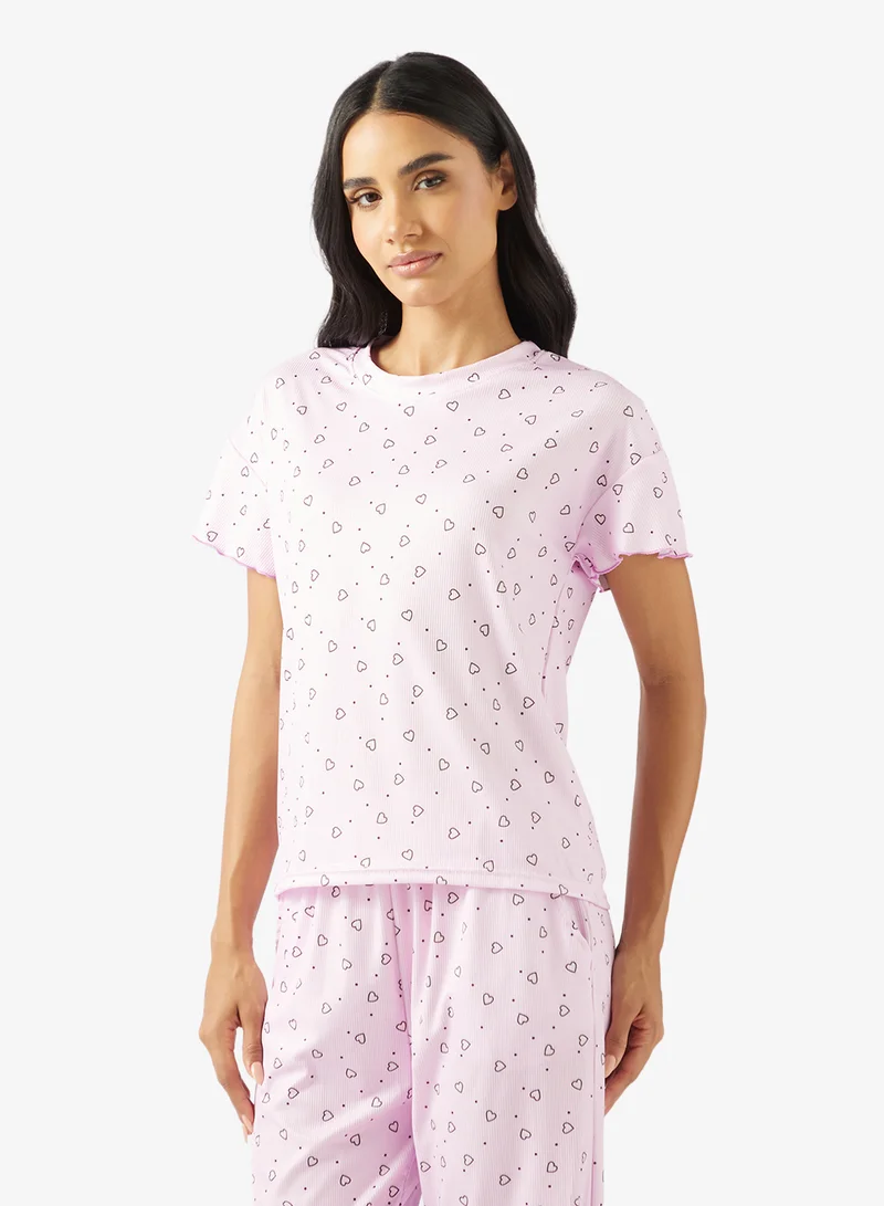 Ginger  Heart Print T-shirt & Pyjama Set for Women | Best Price UAE