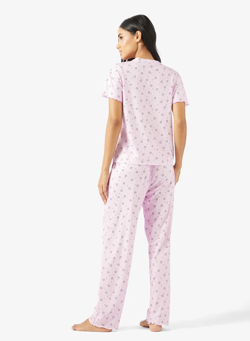 Ginger Heart Print T-shirt & Pyjama Set