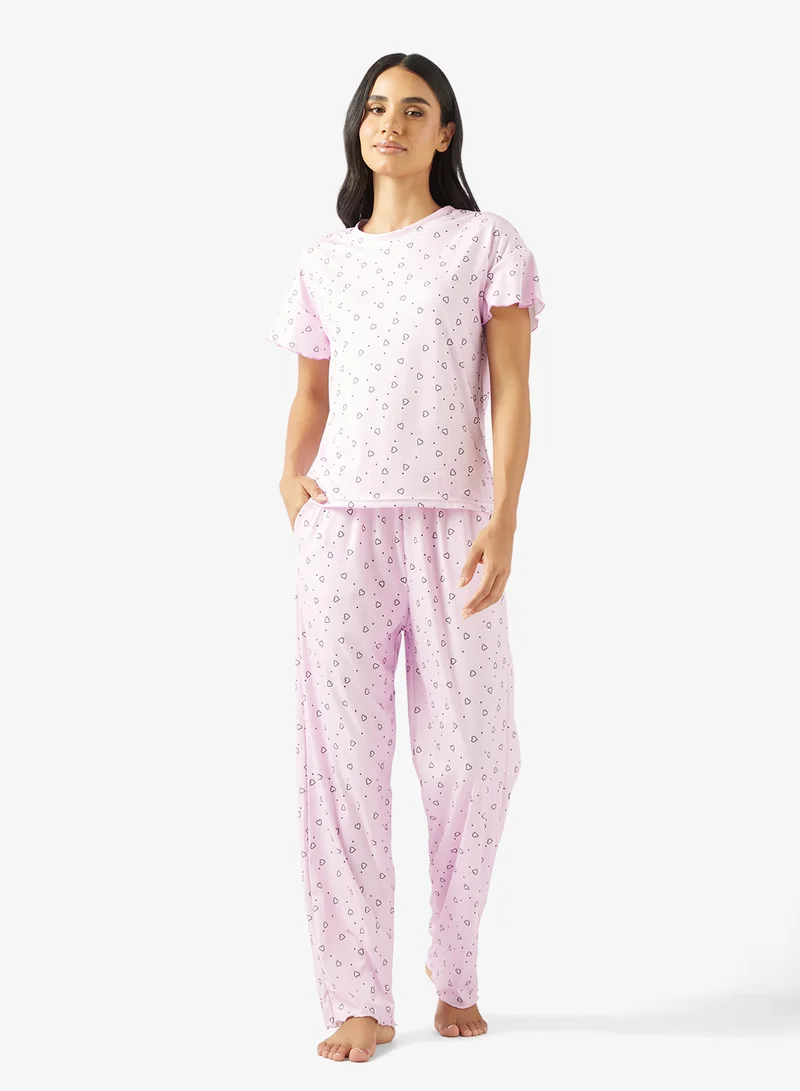 Ginger Heart Print T-shirt & Pyjama Set