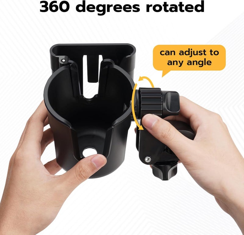 AUTOFIT 2pc Stroller Cup Holder with Phone Holder Removable 2in1 Drink Holder for Golf Cart Accessories 360  Rotatable Bottle Holder for Wheelchair Stroller BicycleScooter Walker - Image 2