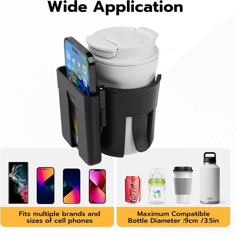 AUTOFIT 2pc Stroller Cup Holder with Phone Holder Removable 2in1 Drink Holder for Golf Cart Accessories 360  Rotatable Bottle Holder for Wheelchair Stroller BicycleScooter Walker - Image 5