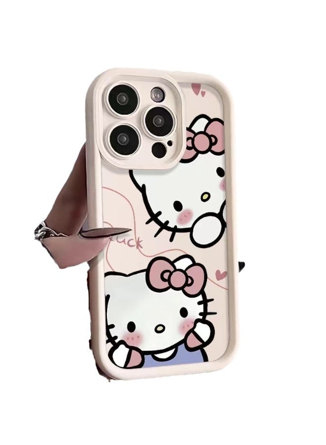 جراب iPhone 16 Pro Max بتصميم Hello Kitty اللطيف، غطاء TPU ناعم لامع أبيض مقاوم للصدمات، جراب واقٍ مضاد لبصمات الأصابع من الكرتون للفتيات والنساء - Image 3