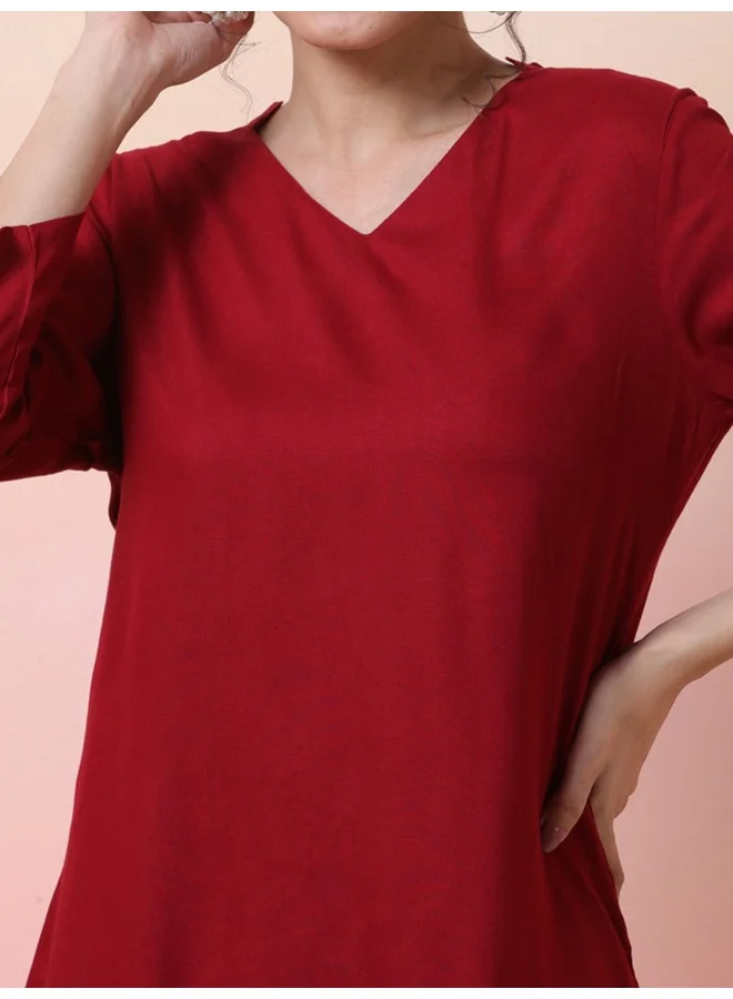 AKS Maroon Kurta with Printed Balloon Pants