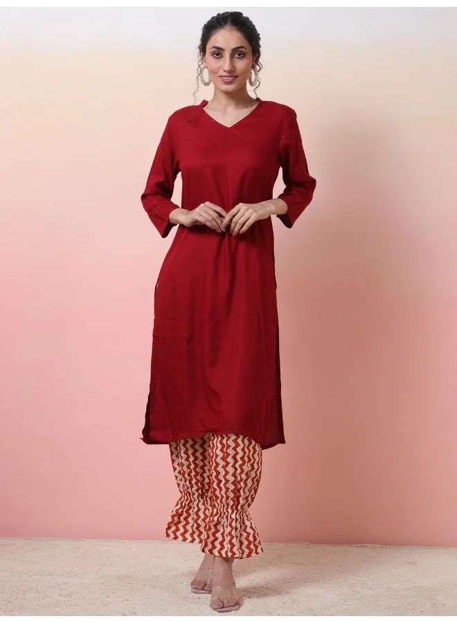 AKS Maroon Kurta with Printed Balloon Pants