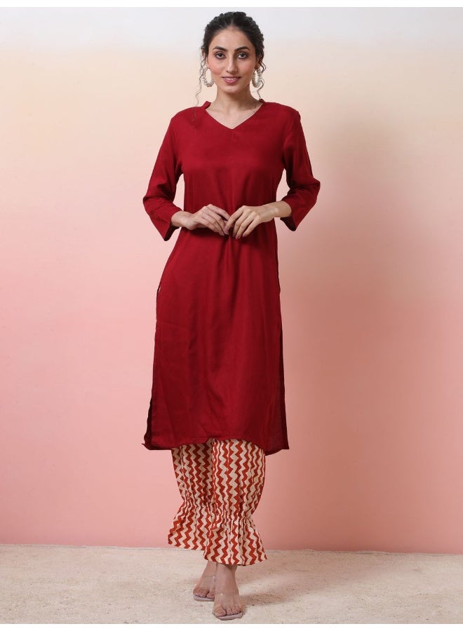 AKS Maroon Kurta with Printed Balloon Pants - Image 1
