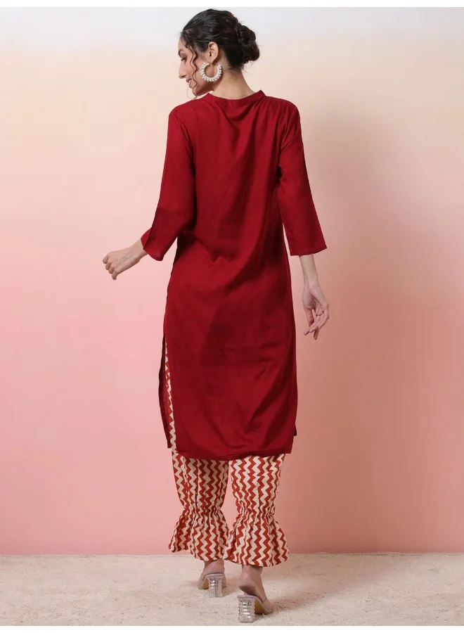 AKS  Maroon Kurta with Printed Balloon Pants for Women | Best Price UAE