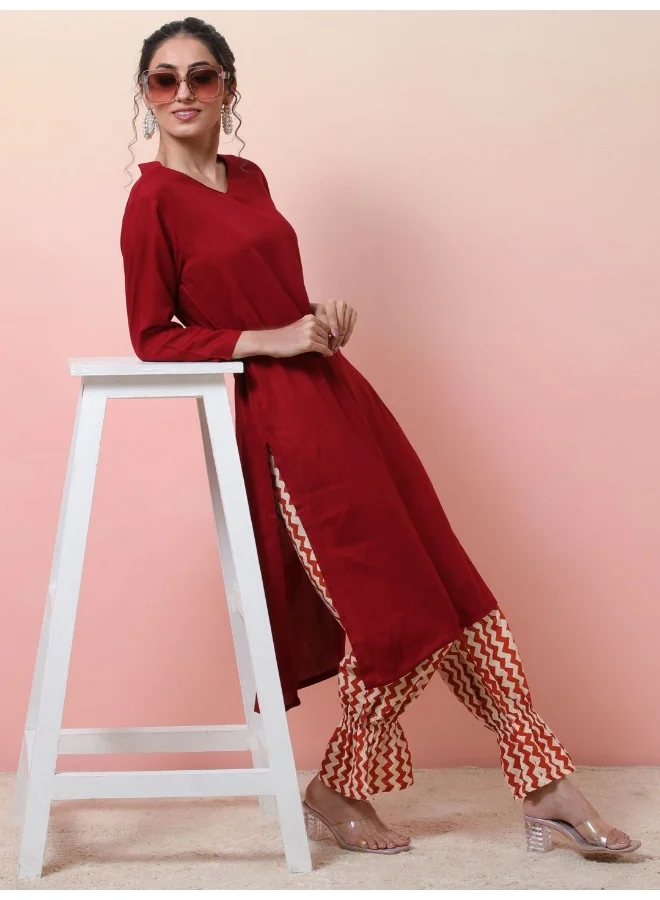 AKS  Maroon Kurta with Printed Balloon Pants for Women | Best Price UAE