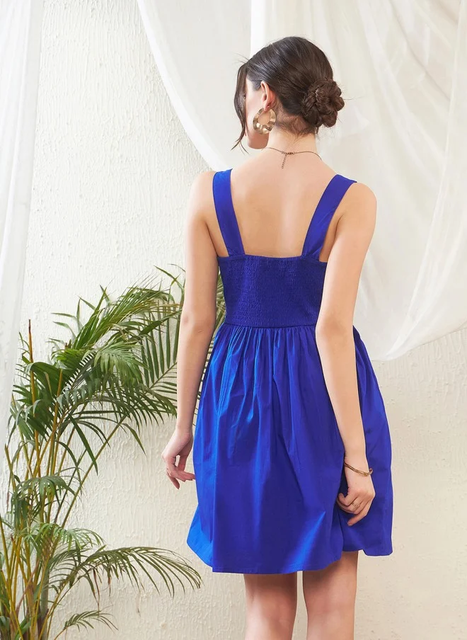 SASSAFRAS Blue Fit & Flare Dress for Women