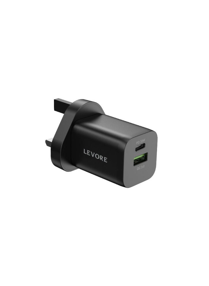 ليفور شاحن جداري 33 وات USB-C PD ومنفذ USB-A - أسود - Image 1