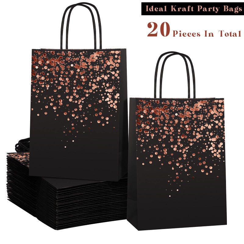 MIMIND 20 Pieces Gift Paper Bags Birthday Party Paper Bronzing Rose Gold Kraft Goodie Candy Bags with Handle for Birthday, Wedding, Hen Party Celebrations - Image 3