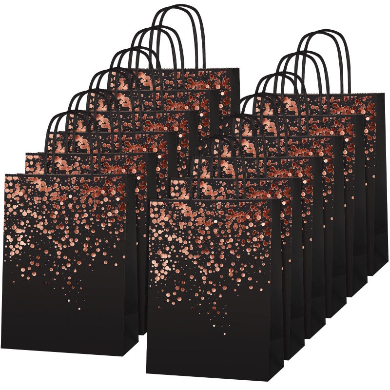 MIMIND 20 Pieces Gift Paper Bags Birthday Party Paper Bronzing Rose Gold Kraft Goodie Candy Bags with Handle for Birthday, Wedding, Hen Party Celebrations - Image 1