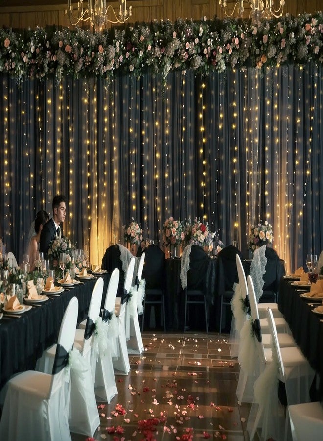 Suppromo Black Backdrop Curtains with Lights String for Parties Wedding Bridal Shower 10×10ft Sheer Tulle Backdrop Curtain Panels for Baby Shower Birthday Party Photo Shoot Background Wall Decorations - Image 5