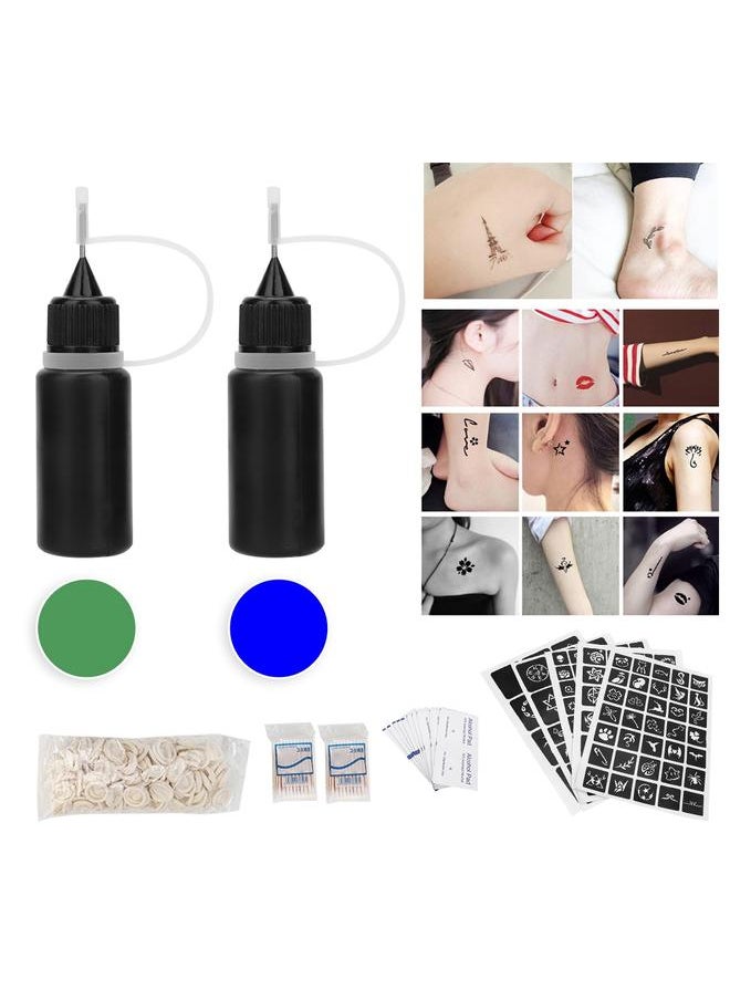 Thoraya - Professional Temporary Tattoo Inks Juice Pigment Set Body Pigment Makeup Tool Set (Green+Blue) - Image 1