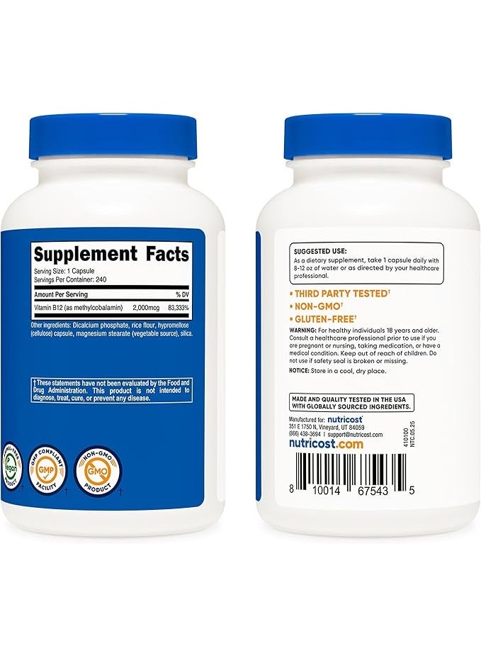 Nutricost, Vitamin B12, 2,000 mcg, 240 Capsules - Image 4