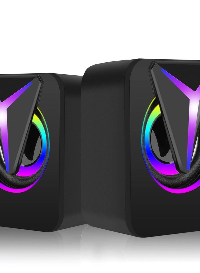 SOLARAE Computer Speakers for Desktop, Mini Stereo 2.0 RGB Gaming Speaker, USB Powered Multimedia PC Speaker with Volume Control, LED Lights, 3.5mm Aux-in for Laptop Projector Tablet Cellphone - Image 1