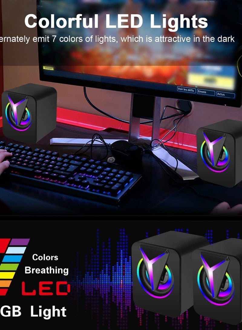SOLARAE Computer Speakers for Desktop, Mini Stereo 2.0 RGB Gaming Speaker, USB Powered Multimedia PC Speaker with Volume Control, LED Lights, 3.5mm Aux-in for Laptop Projector Tablet Cellphone - Image 3