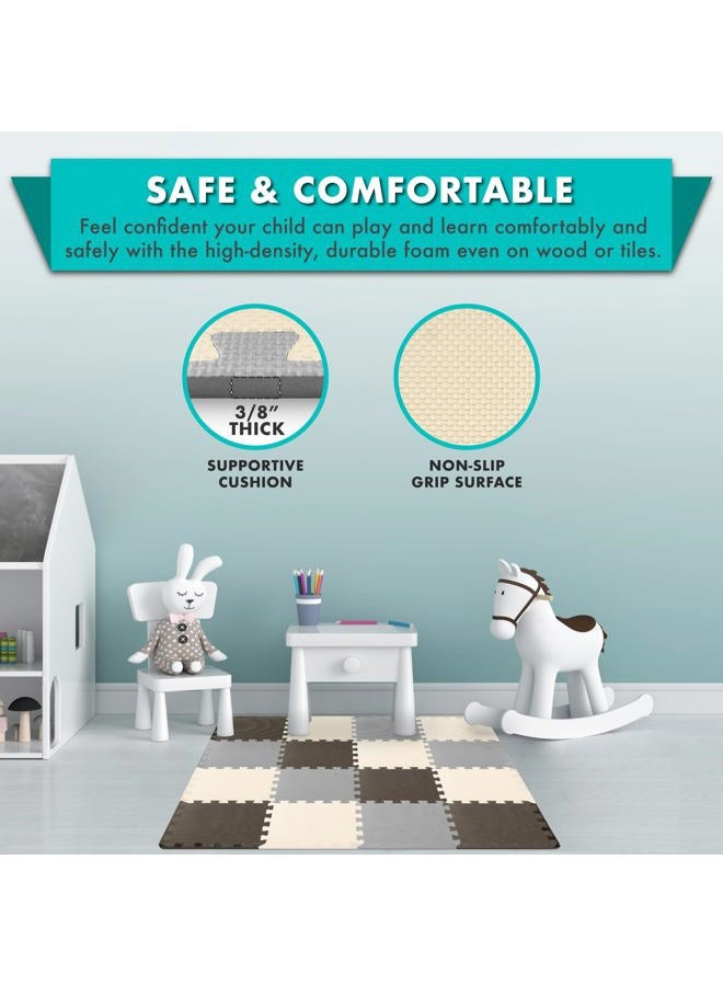 ProSource Foam Puzzle Floor Play Mat for Kids and Babies with Solid Colors, Interlocking Tiles with Borders, Brown/Beige/Grey - 16 Tiles - Image 4
