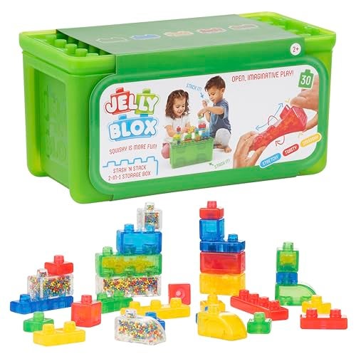 Jelly Blox Stash 'N Stack 2-in-1 Storage Case With 30 Blocks | Toddler & Preschool Building Blocks Kids Can Squeeze & Stretch | MESH ACCREDITED | Safety Tested & Ouch-Free | Sensory Play Toy Ages 2+ - Image 1