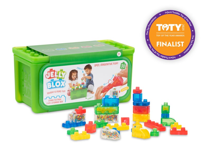 Jelly Blox Stash 'N Stack 2-in-1 Storage Case With 30 Blocks | Toddler & Preschool Building Blocks Kids Can Squeeze & Stretch | MESH ACCREDITED | Safety Tested & Ouch-Free | Sensory Play Toy Ages 2+ - Image 2