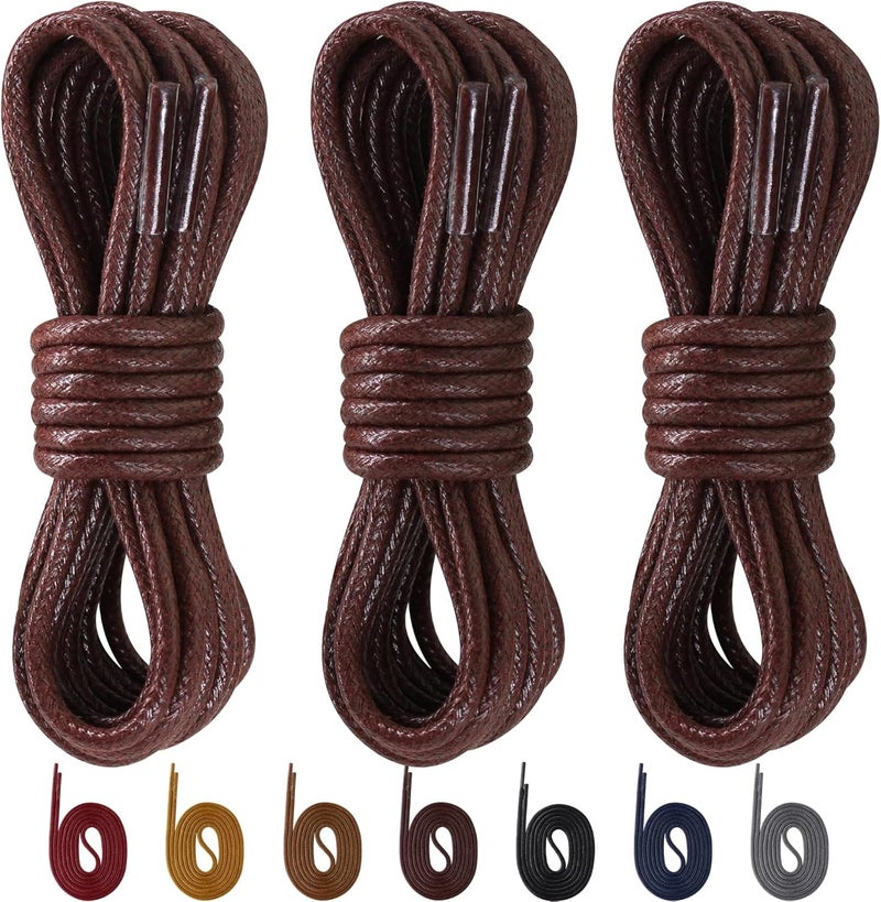 Waxed Dress Shoe Laces: 3 Pairs Thin Round Replacement Cord - Deep Coffee for Men's Formal Office Wear - Image 1