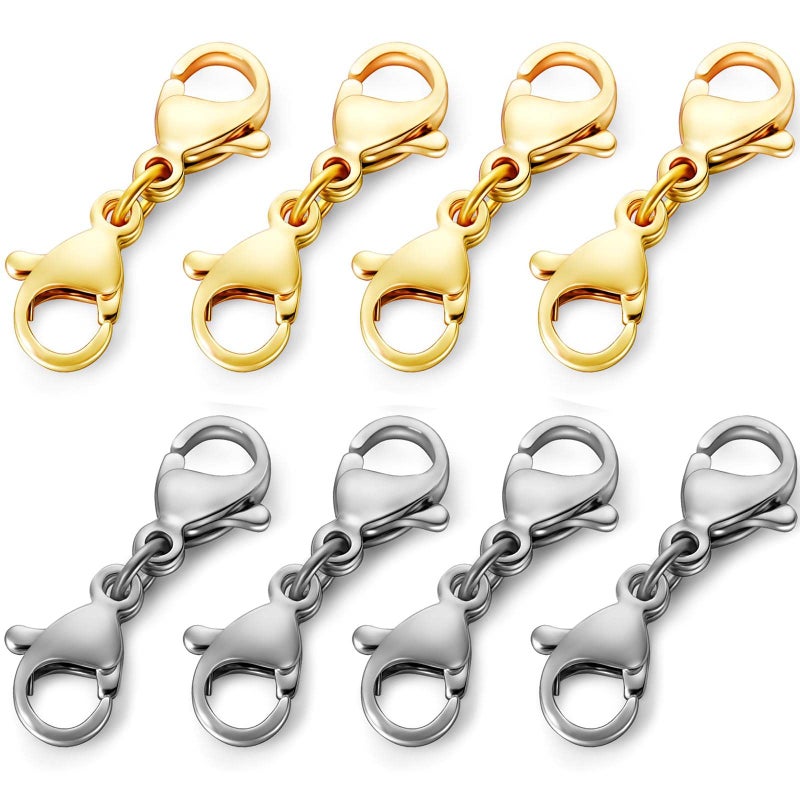 OHINGLT Double Lobster Clasp Necklace Extender Connector Bracelet Extension Gold and Silver Lobster Claw Clasps for DIY Jewelry Making