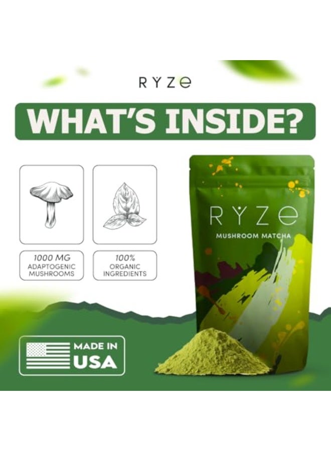 RYZE SUPERFOODS Mushroom Matcha, USDA Organic with 6 Adaptogenic Mushrooms and Ceremonial-Grade Matcha for Energy, Focus, Digestion, Immunity with Turkey Tail, Shiitake, Lion's Mane, 30 servings - Image 4
