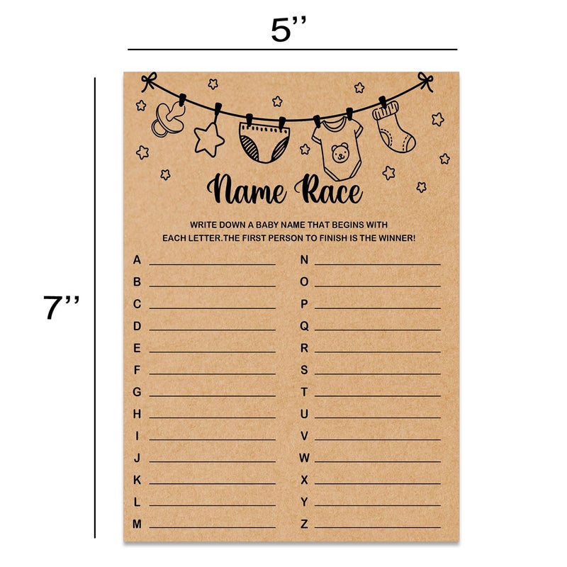 Misaidou Baby Shower Game, Name Race Game Cards, Baby Shower Party Games & Activities, Kraft - Image 2