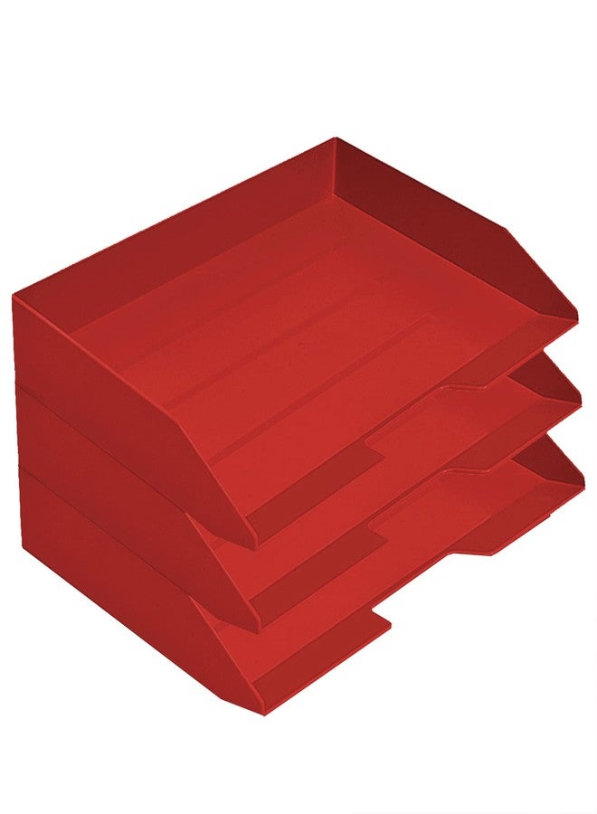 Acrimet 3 Tier Paper Organizer Letter Tray – Plastic Stackable Desk File Organizer, Side Load Paper Sorter for Letter/A4 Office File Folder Holder – Solid Red - Image 1
