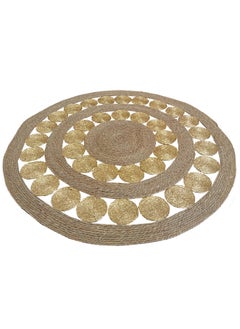 Handmade Round Jute and Gold Woven Rug - Natural Fiber Circle Mat for Bohemian Home Decor