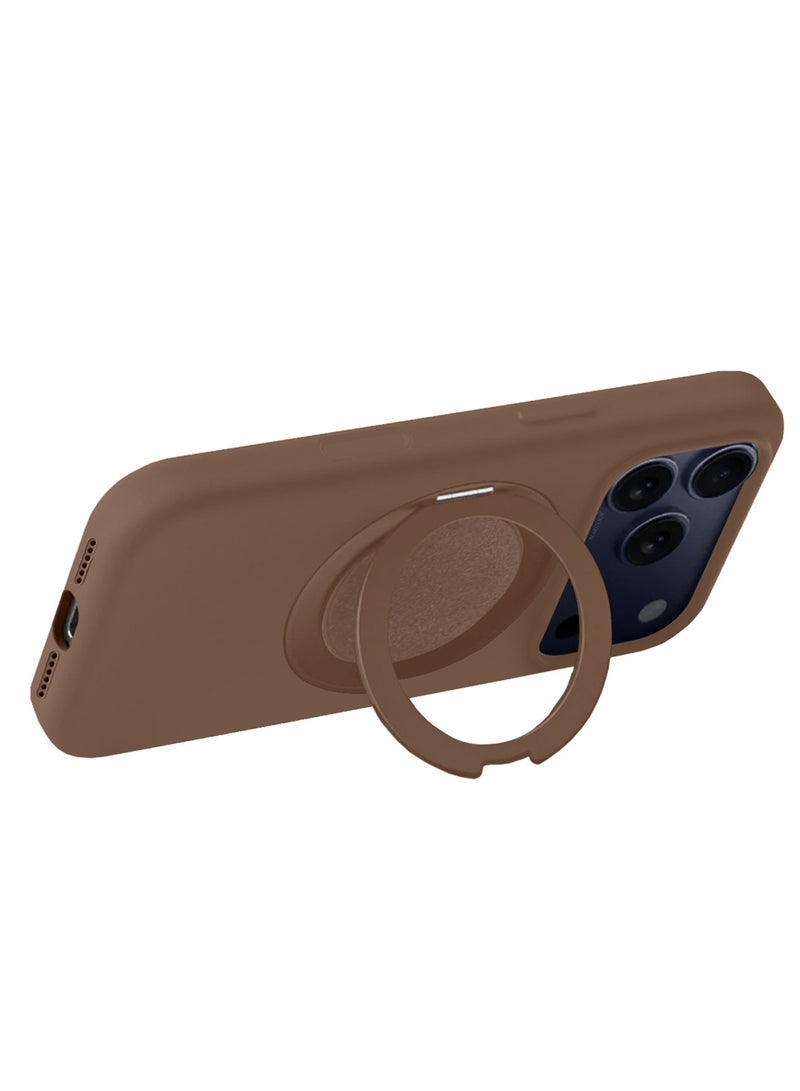 MagSafe Soft Silicone Case Cover for Apple iPhone 17 Pro Max - 360° Spin Magnetic Stand Holder - Soft Liquid Silicone Cozy Grip - Full Camera Protection, Non-Slip Phone Case - Dark Brown - Image 5