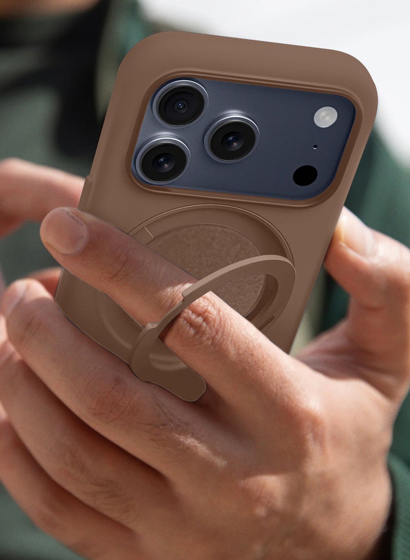 MagSafe Soft Silicone Case Cover for Apple iPhone 17 Pro Max - 360° Spin Magnetic Stand Holder - Soft Liquid Silicone Cozy Grip - Full Camera Protection, Non-Slip Phone Case - Dark Brown - Image 4