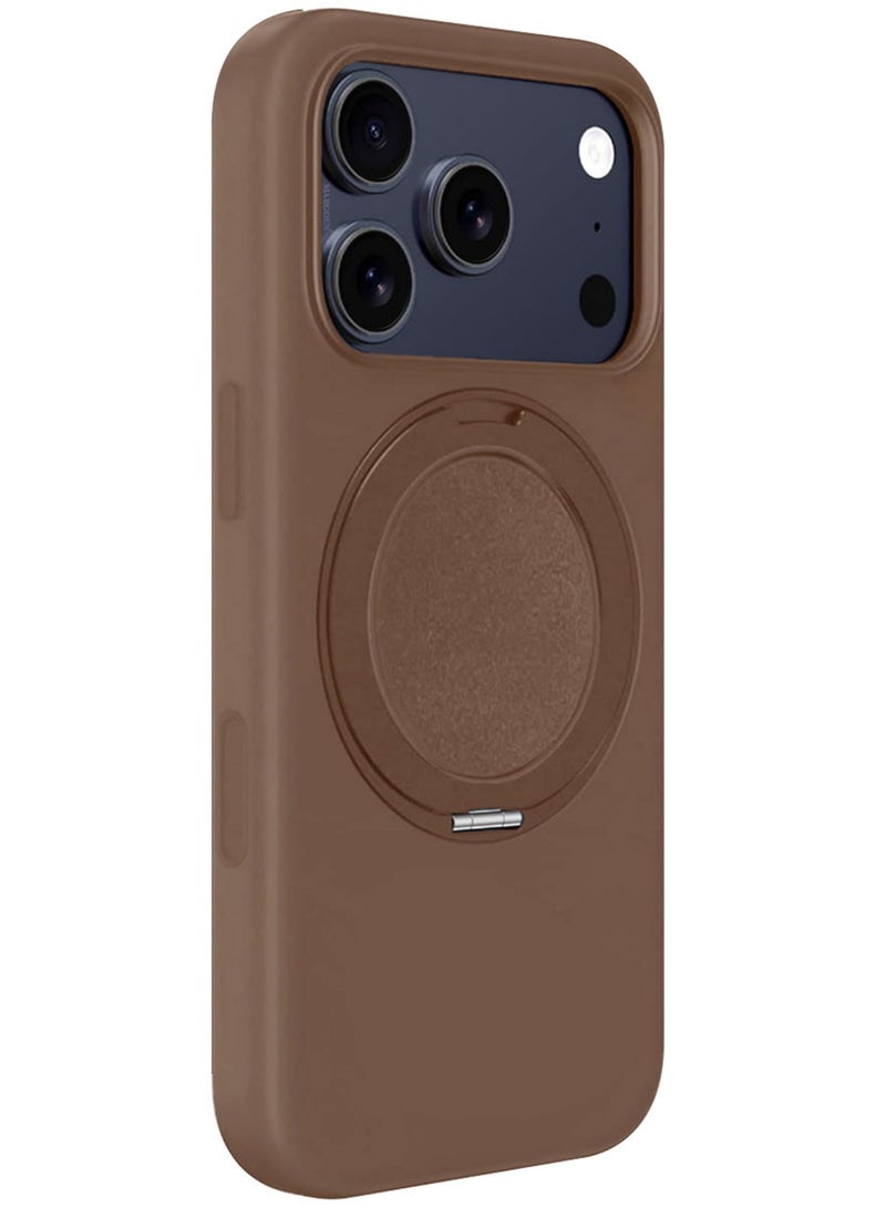 MagSafe Soft Silicone Case Cover for Apple iPhone 17 Pro Max - 360° Spin Magnetic Stand Holder - Soft Liquid Silicone Cozy Grip - Full Camera Protection, Non-Slip Phone Case - Dark Brown - Image 2