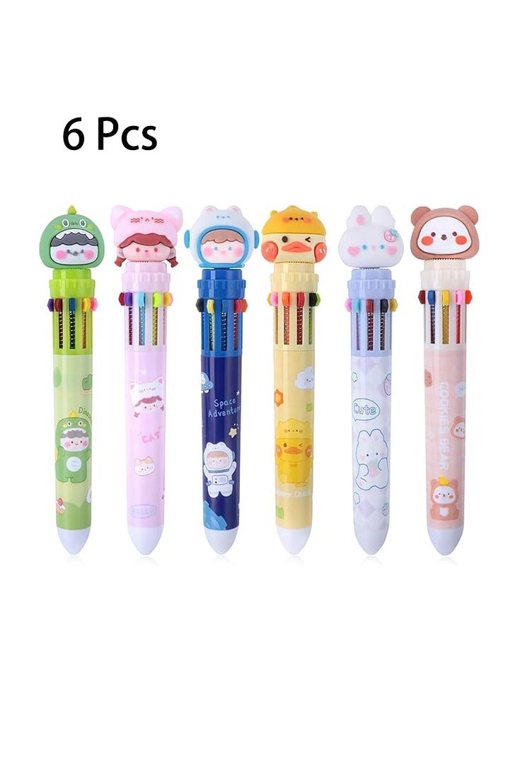 6 Pcs Multicolor Ballpoint Pen 0.5mm, 10-in-1 Colored Retractable Cartoon Ballpoint Pens for Office School Supplies Students Children Kids Gift - Image 1