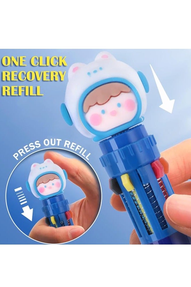 6 Pcs Multicolor Ballpoint Pen 0.5mm, 10-in-1 Colored Retractable Cartoon Ballpoint Pens for Office School Supplies Students Children Kids Gift - Image 4