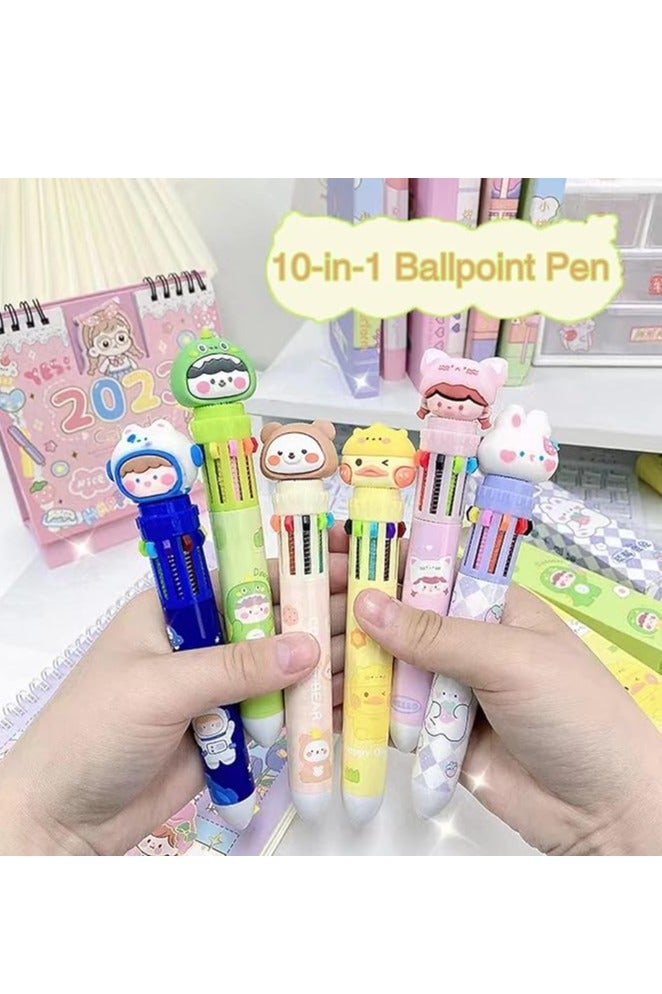 6 Pcs Multicolor Ballpoint Pen 0.5mm, 10-in-1 Colored Retractable Cartoon Ballpoint Pens for Office School Supplies Students Children Kids Gift - Image 3