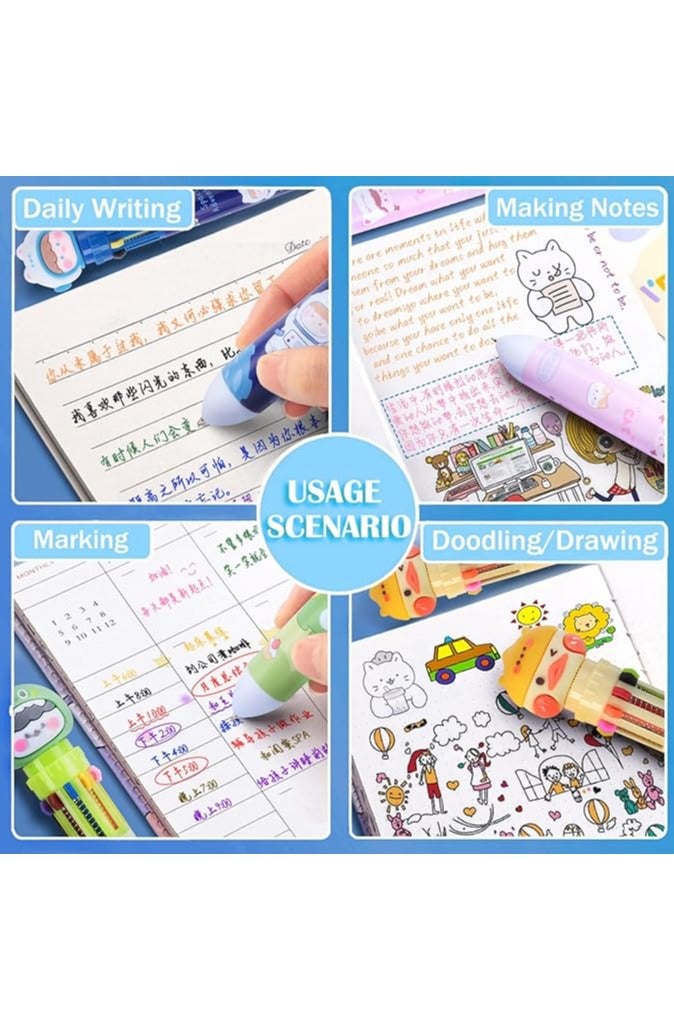 6 Pcs Multicolor Ballpoint Pen 0.5mm, 10-in-1 Colored Retractable Cartoon Ballpoint Pens for Office School Supplies Students Children Kids Gift - Image 5