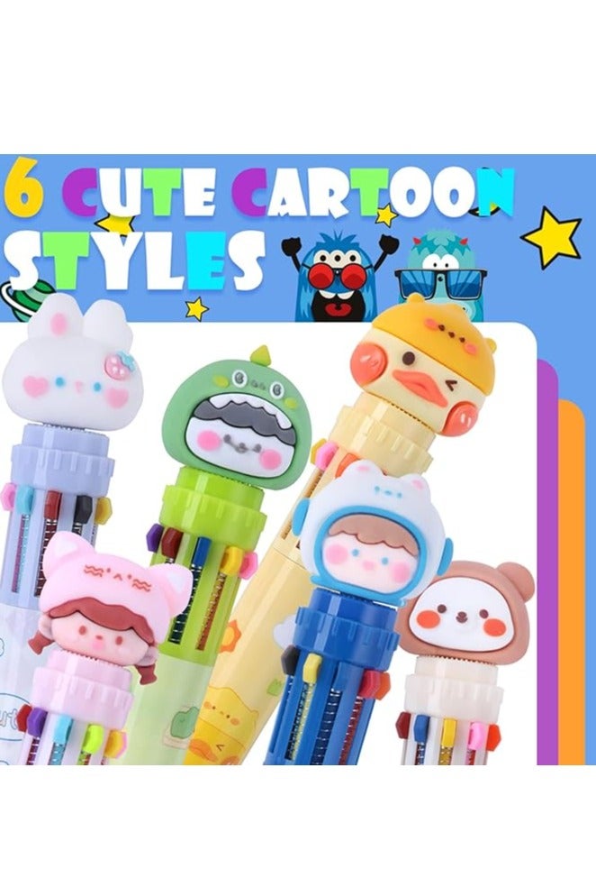 6 Pcs Multicolor Ballpoint Pen 0.5mm, 10-in-1 Colored Retractable Cartoon Ballpoint Pens for Office School Supplies Students Children Kids Gift - Image 2